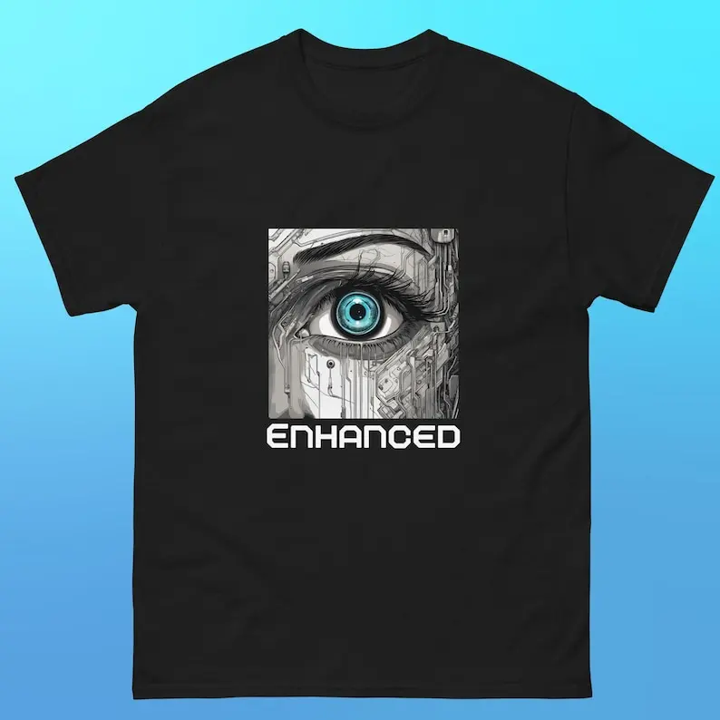 Enhanced Cybernetic Eye T-Shirt, Transhuman Fashion Tee, Sci-Fi Gift