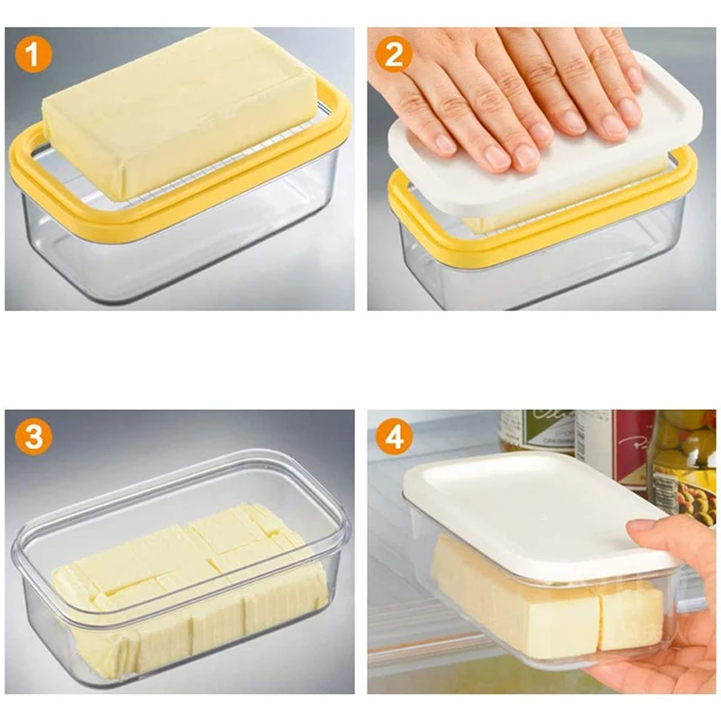 Butter Box Cheese Cutting Preservation Can Transparent Stainless Steel Cutting Type Sealed Rectangular Storage Portable Kitchen