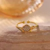 88198-c747c2.jpg Bague d'été imperméable couleur or rose pour femmes, anillos romantiques en forme de fleur de marguerite, en acier inoxydable, cadeaux élégants pour fête