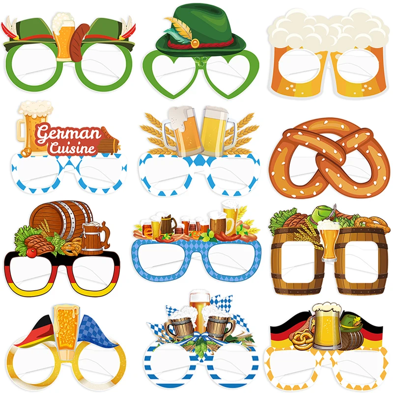 Lunettes En Papier Oktoberfest - Lot De 20 Pièces, Motifs Bière/bretzel/saucisse, Accessoires Déguisement Fête (adultes/enfants)