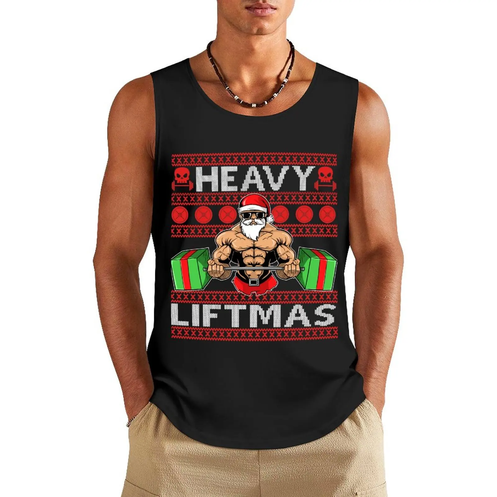 

HEAVY LIFTMAS Xmas Ugly Christmas Gym Sweater Design Tank Top Men's summer clothes sports vest anime t-shirts