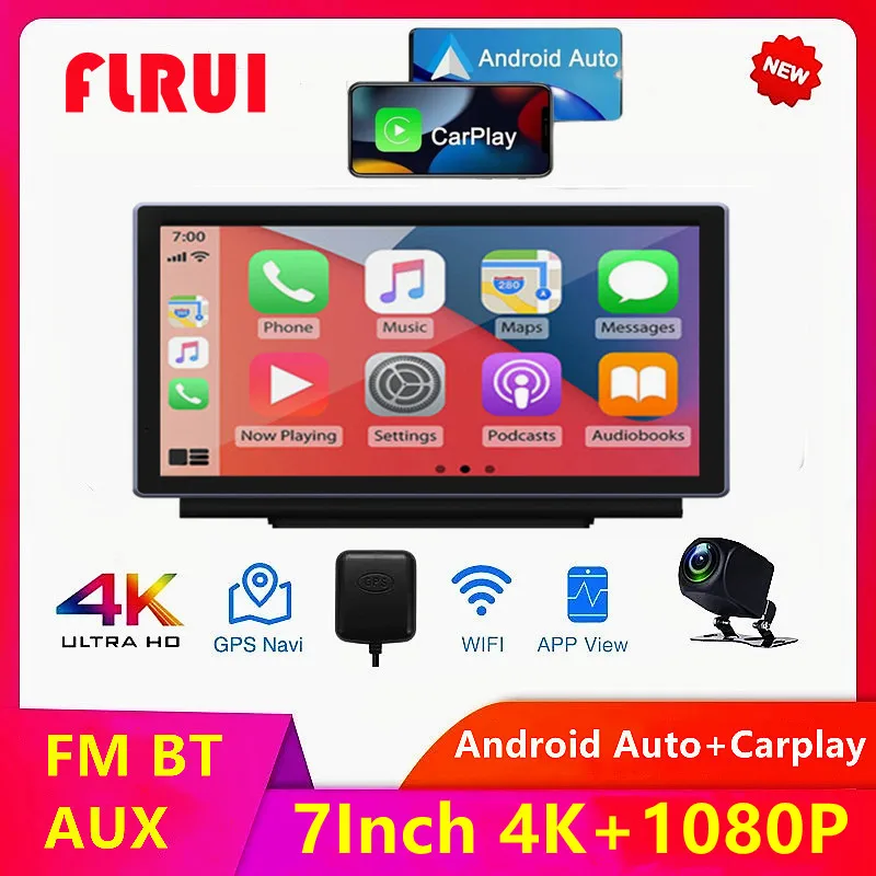 

7Inch 4K Dash Cam Rearview Camera Wifi Carplay & Android Auto GPS Navigation Video Recorder Dashboard Dual Len 24H Park AUX
