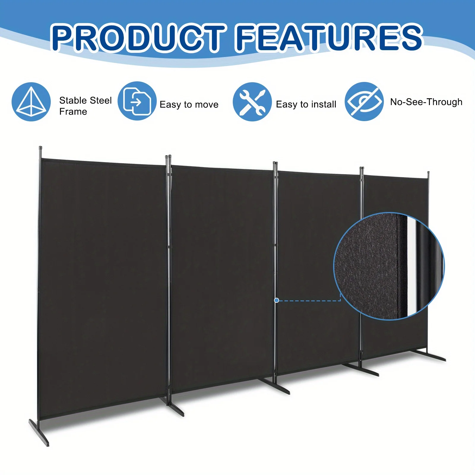 4 Panel Room Divider Folding Privacy Portable Partition Screen Home Office