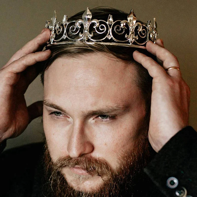 4X Royal King Crown For Men-Metal Prince Crowns And Tiaras, Full Round Birthday Party Hats(Silver)