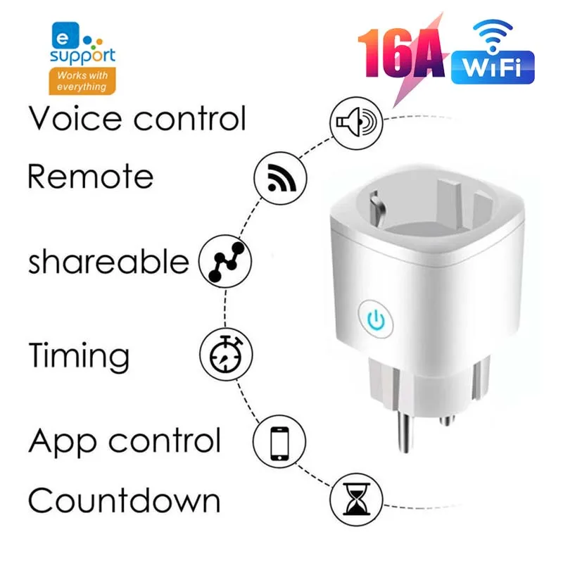 Sonoff Ewelink 16a Eu Plug Bluetooth+wifi Dual Mode Timer Socket Ac 100
