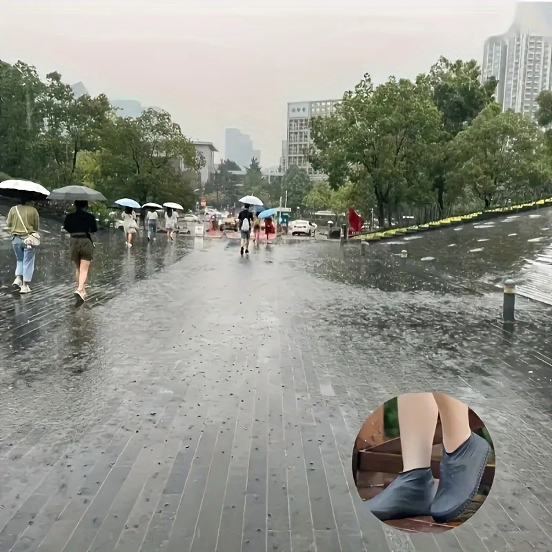 A pair of durable silicone shoe covers -waterproof, reusable, anti slip rain protector, easy to clean, elastic outdoor equipment