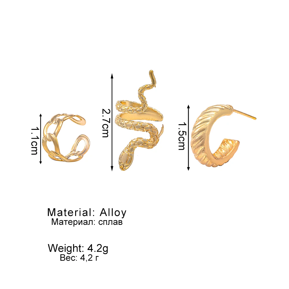 IFMIA Vintage Snake Earrings for Women Charm Gold Color Round Ear Clips Female Trend Ear Cuffs Valentine's Day Gift Jewelry