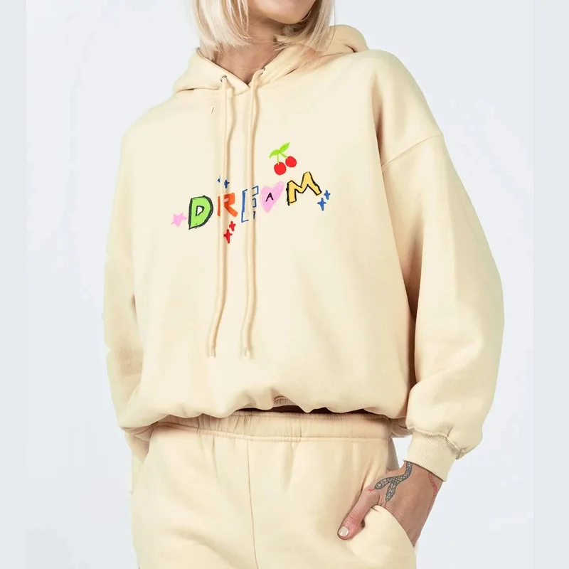 

Letter Cherry Print Loose Hoodies Women Y2k Clothes Long Sleeve Kawaii Streetwear Sweatshirt Female Casual 2022 Autumn Fashion