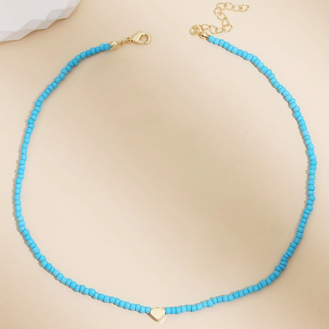 Bohemian Heart Blue Beaded Rice Necklace Womens Fashion Accessory