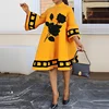 Modigirl Flower Print Loose Yellow Dresses for Women Autumn Winter Clothes Flared Sleeves Woman Midi Casual A-line Dress