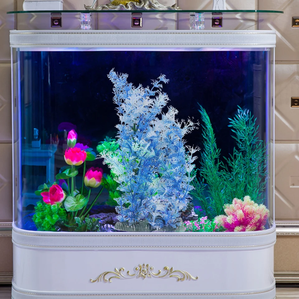 HhBdy 16 Pcs Plantes D'aquarium Artificielles De Couleurs Mélangées Plantes D'ornement Pour Aquarium Plantes Aquatiques En Plastique Feuille De Poisson Artificielle Adaptée à La Décoration D'aquarium