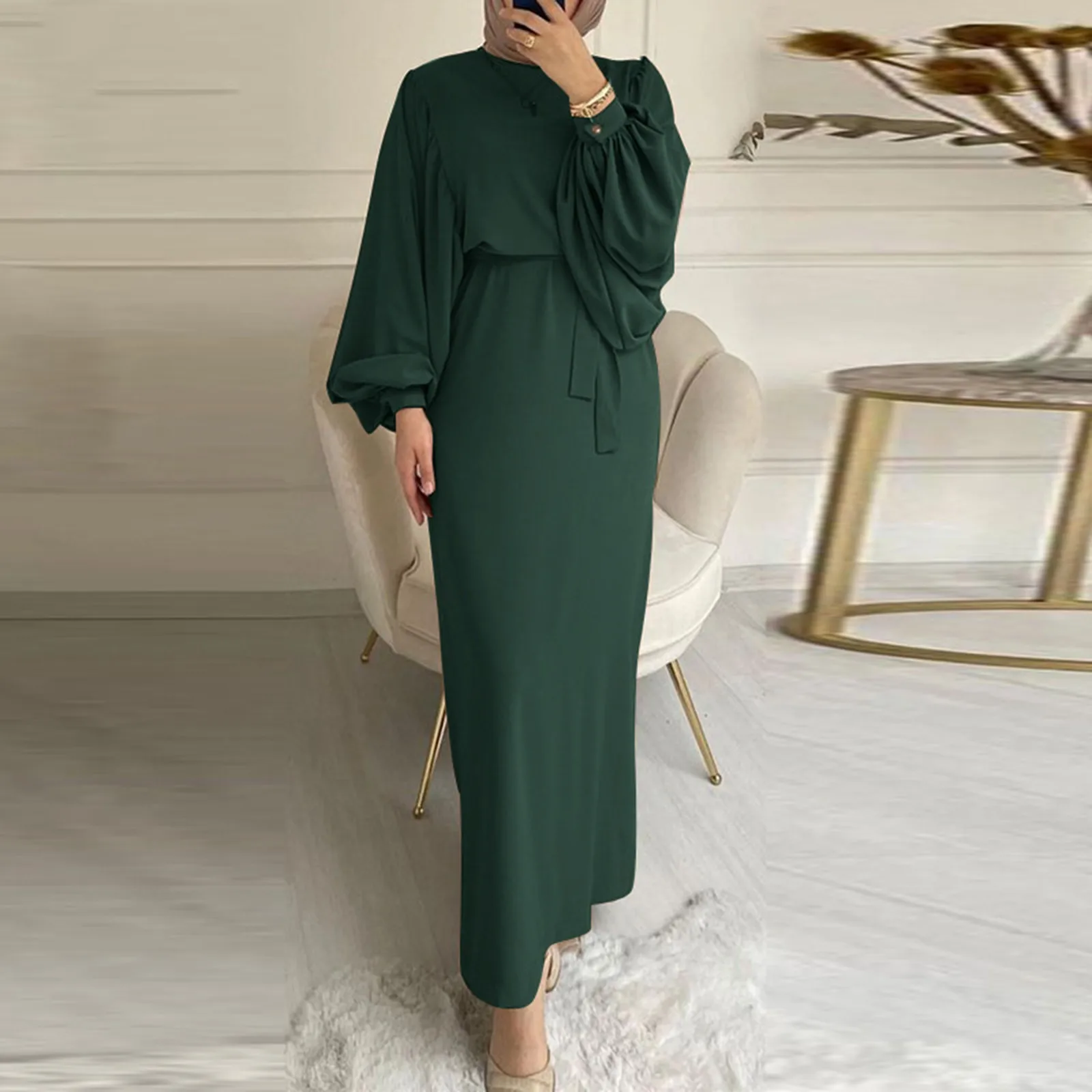 Autumn Puff Sleeve Morocco Muslim Dress Women Abaya Kaftans Casual Evening Dresses Woman Turkey Islam Long Robe Femme Vestidos
