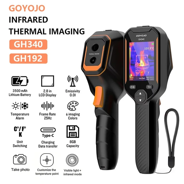 GH340 256x192 กล้องถ่ายภาพความร้อนพร้อมกล้องภาพ 2MP 640x480 ซุปเปอร์ IR กล้องถ่ายภาพความร้อนสำหรับ HVAC ตรวจจับไฟฟ้า GH192 1