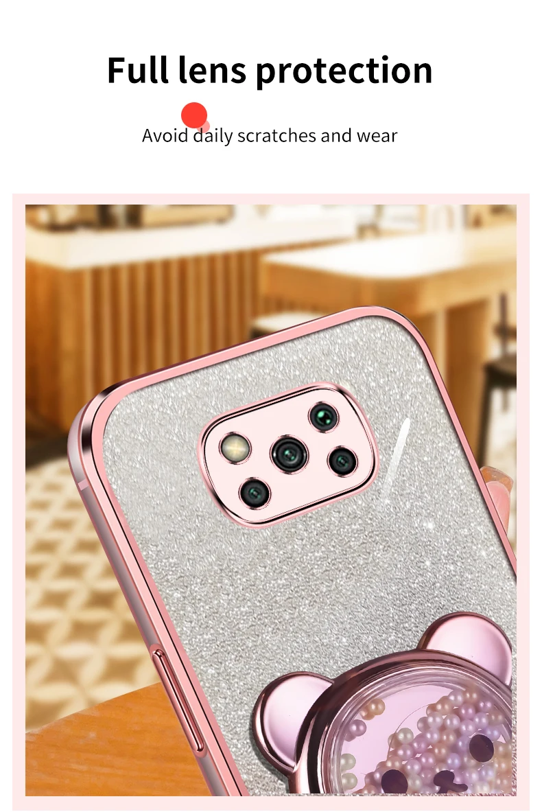 pokox3 x5 Quicksand Bear Glitter Holder Phone Case On For Xiaomi Mi Poco X5 GT NFC X3 M4 M3 M2 Pro Stand Cover F4 F5 F2_voghion.com
