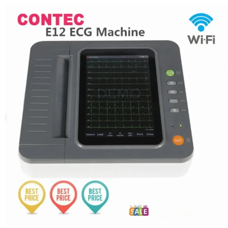 CONTEC Digital 12 Channel/Lead EKG+PC Sync software Color HD Display Touch Screen E12 Electrocardiograph ECG Machine