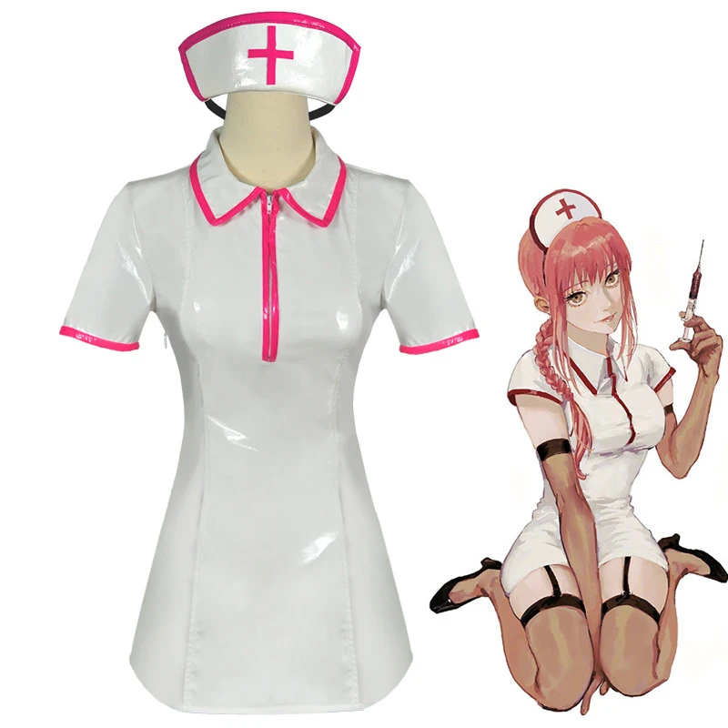 

Makima Wig Anime Man Chainsaw Cosplay Costume Makima Nurse Cosplay Women Nurse Uniform Sexy Dress Halloween Party Outfit