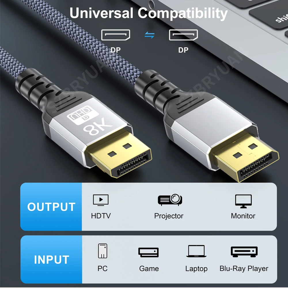 Ultra-High-Definition DisplayPort Cable - 8K Video & Audio for Gaming and Entertainment