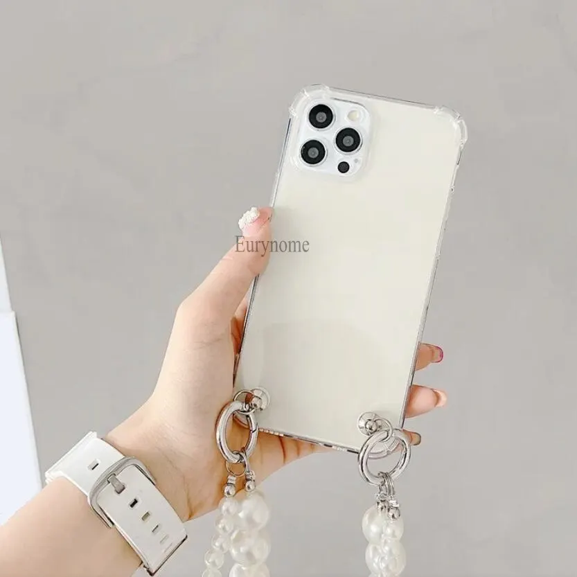 Elegant Pearl Strap Crossbody Lanyard Phone Case with Soft Cover and Bracelet Necklace
