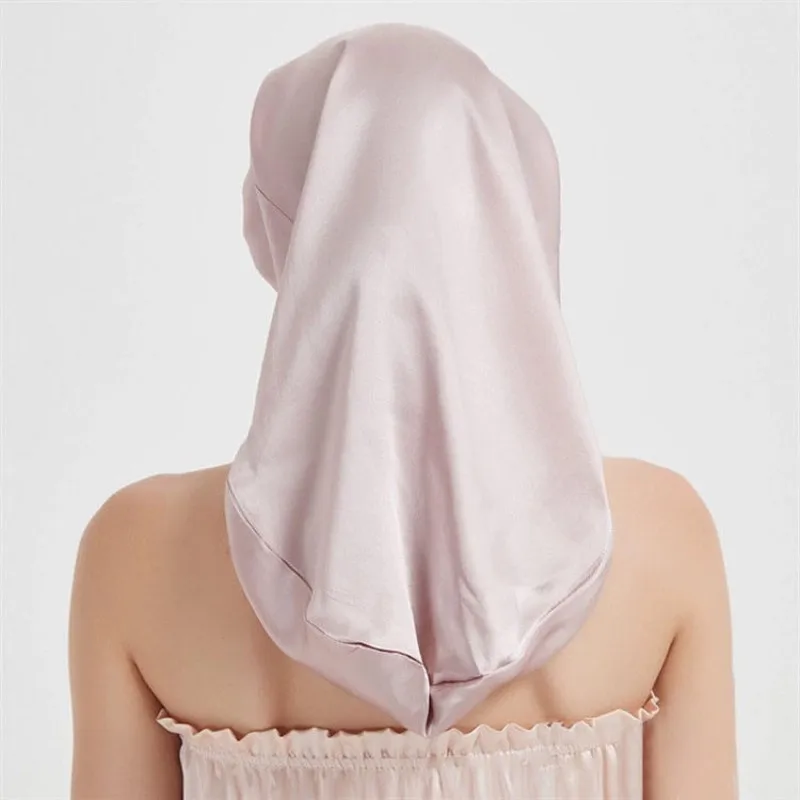 100% Mulberry Silk Sleep Cap for Long Hair Bonnet with Soft Elastic Band for Woman Hair Care 4