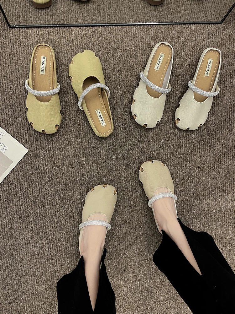 

Женские туфли без задника, дышащие Нескользящие туфли на низком каблуке, с круглым носком, в стиле ретро, лето 2022