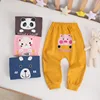 2025 Ins Spring Autumn Baby Boys Pants Elastic Cartoon Panda Print Striped Ruched Cotton Newborn Boys Pants Toddler Boys Pants 2