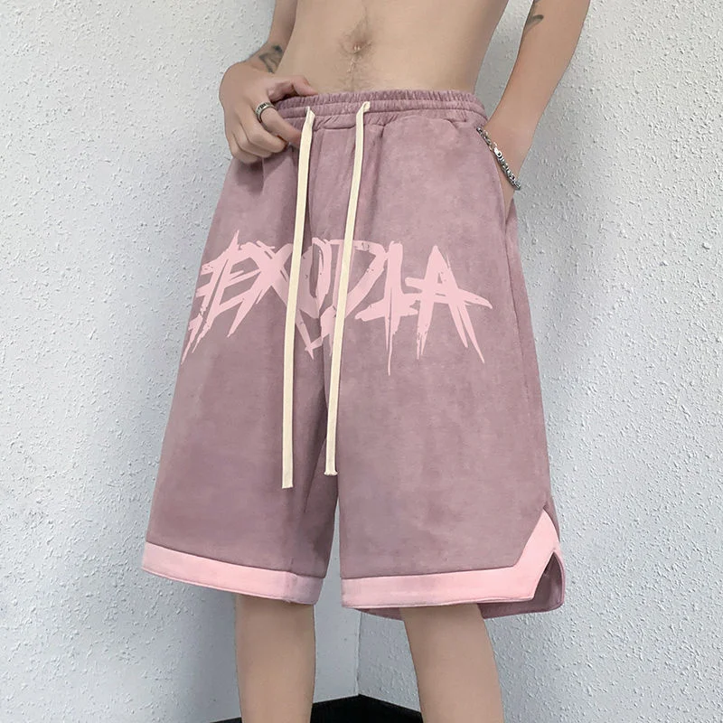 Suede Pink Sports Shorts For Men And Women Summer American High Street Fashion Brand High Street Basketball Shorts