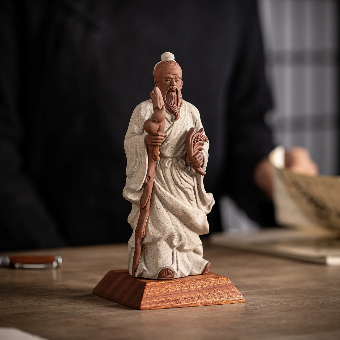 Ancient Chinese Physician Figure, Bian Que & Sun Simiao Ceramic Statue, Traditional Chinese Medicine Culture Home Decor for Stud