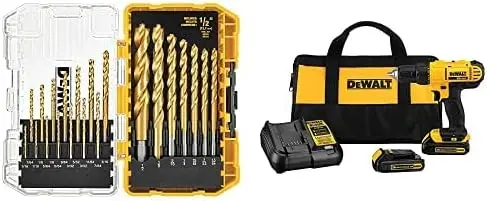 

20V Max Cordless Drill / Driver Kit, Compact, 1/2-Inch with Titanium Drill Bit Set, Pilot Point, 21-Piece