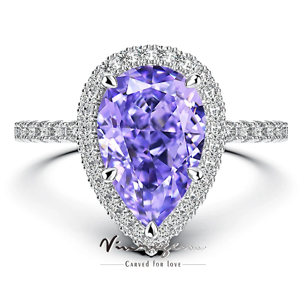 

Vinregem 3.3CT Pear Cut Lab Created Amethyst Sapphire Citrine Gemstone Engagement Women Ring 925 Sterling Silver Fine Jewelry