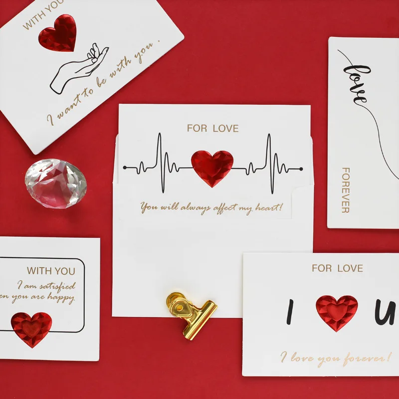 thumbnail image 1 of 1/5 piezas Tarjeta de felicitación de corazón rojo con sobres Regalo del día de San Valentín Carta romántica Te amo para siempre Invitación de boda Postal, 1 of 4