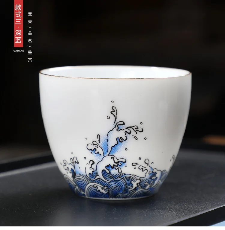 Description Picture 2 of itemHigh White Porcelain Gilded Green Tea Cup Tea Set Tea Cup Ceramic Tea Bowl Host Single Cup Tea Tasting Cup