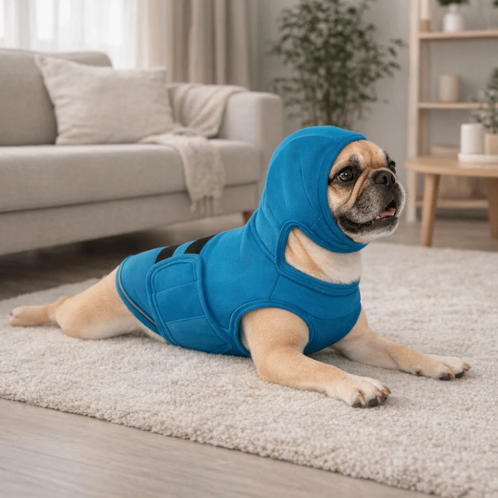 탄력 있는 개 불안 완화 조끼 반사 스트립 방풍 개 진정 랩 조절 가능한 개 진..