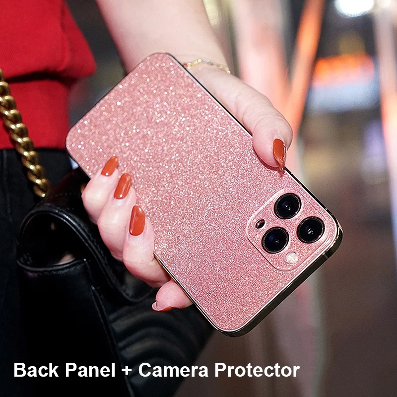 

Colorful Glitter Decal Skin For iPhone 14 Pro Max 13 12 11 Pro Max Acrylic Bling Back Screen Protector Camera Lens Guard Sticker