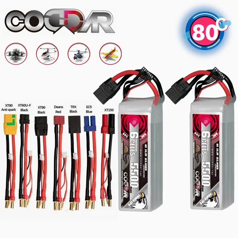 

CODDAR 80C 6S 22.2V 5500mAh Lipo Battery For RC Quadcopter Helicopter Boat Drones Spare Parts Rechargeable With XT90 EC5 T Plug