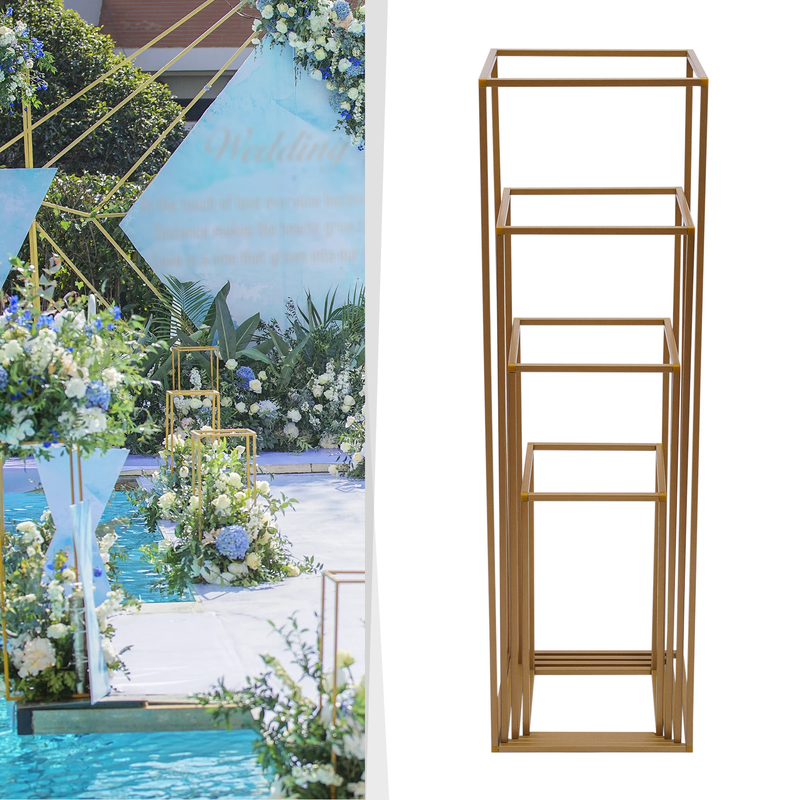 4Pcs Metal Plating Floral Decor Vase Floor Column Stand Road Lead Wedding Supply wedding flower stand