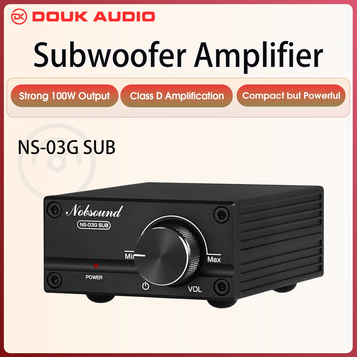 Douk Audio NS-03G Mini 100W Subwoofer / Full Frequency Mono Channel TPA3116 Digital Amplifier Desktop Audio Power Amp