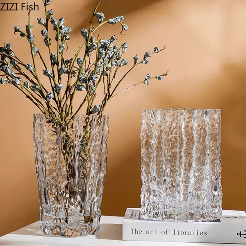 Relief Texture Glass Vase Creative Hydroponic Flower Pot Desk Decoration Artificial Flower Decorative Floral Arrangement Vases 3