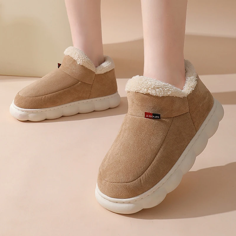 Smile Pop Short Plush Men Slippers Winter Outdoor Fluffy Warm Men Cotton Boots Indoor Fashion Casual Soft Fur Furry Men Shoes 5