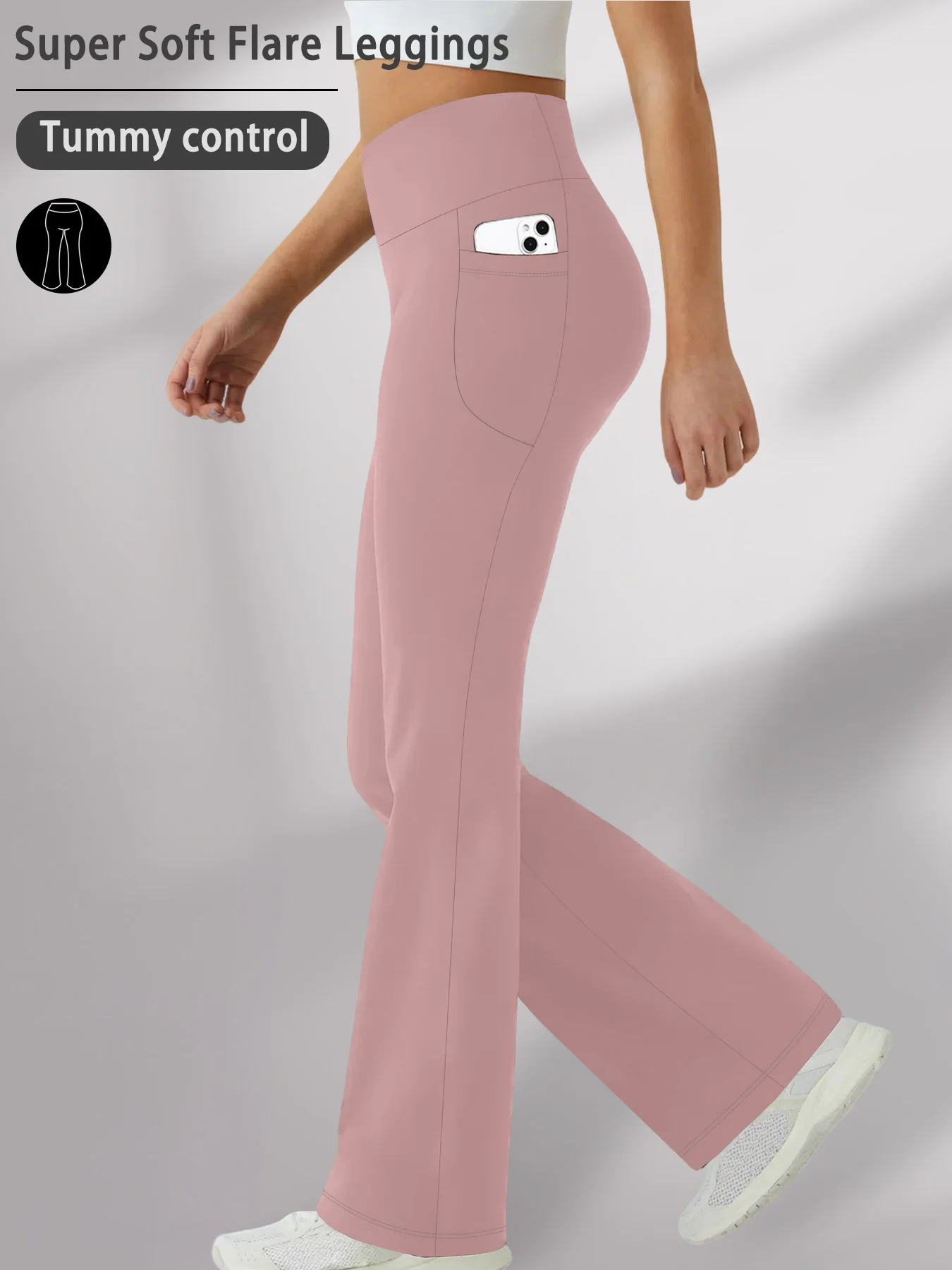 Women Super Soft Flare Pants with Pockets High Waisted Tummy Control No See Through Workout Yoga running Home Casual 1