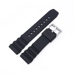 Silicone Waterproof Diving Watch Band - Premium Sports Strap - 22mm (Black-Silver Buckle)