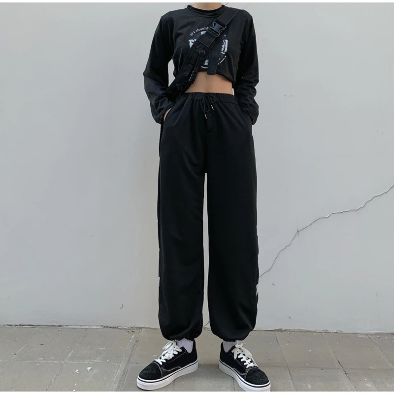 Korean Style Wide Leg Pants Cartoon Print Harajuku Trousers Women Streetwear Autumn Fashion Streetwear Sweatpants Women capri jeans for women