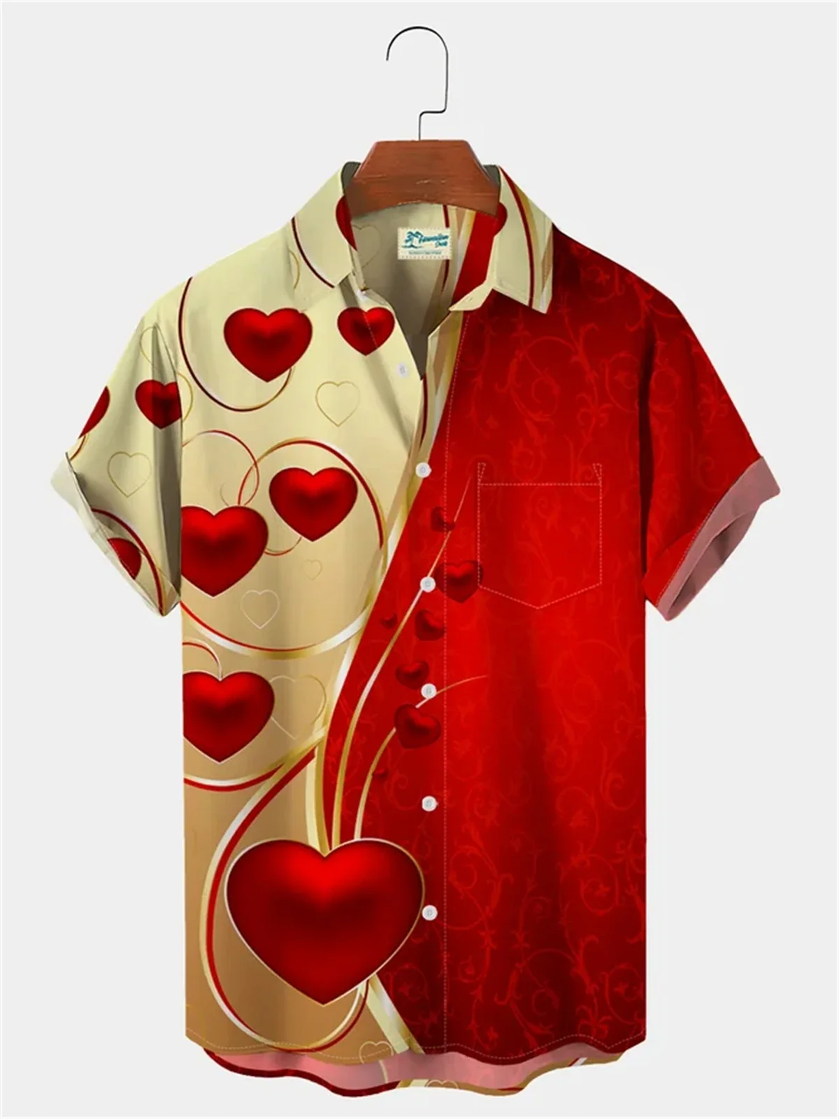 

Golden streamer love print men's shirt 2024 new men's fashionable and comfortable tops large size casual men's short-sleeved shi