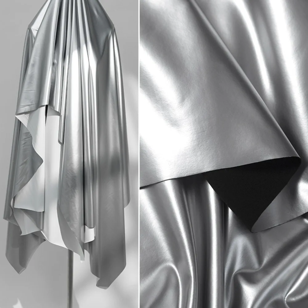 1/3/5 Yards Stretch Match Silver Leather Fabrics by the Yards Sports Suit Tips Pu Designer Cloth Wear-Resistant Performance Wear