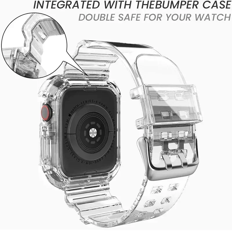 Transparent Protective Band and Case for Apple Watch - Clear Plastic Strap