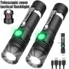 1000LM Zoomable LED Flashlight USB Rechargeable Waterproof T6 Tactical Torch with 4 Modes & COB Light for Camping Outdoor Hiking