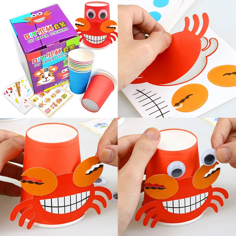 12PCS DIY 종이컵 스티커 세트 동물 중국어 조디악 패턴 아트 공예 장식 색상 인식 키트 수제 용품 ZYF