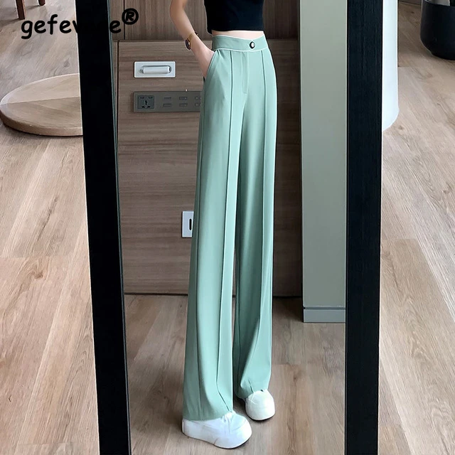 Pantalones elegantes de vestir para mujer, pantalón largo fluido, blanco,  informal, a la moda, para verano, 2024 - AliExpress