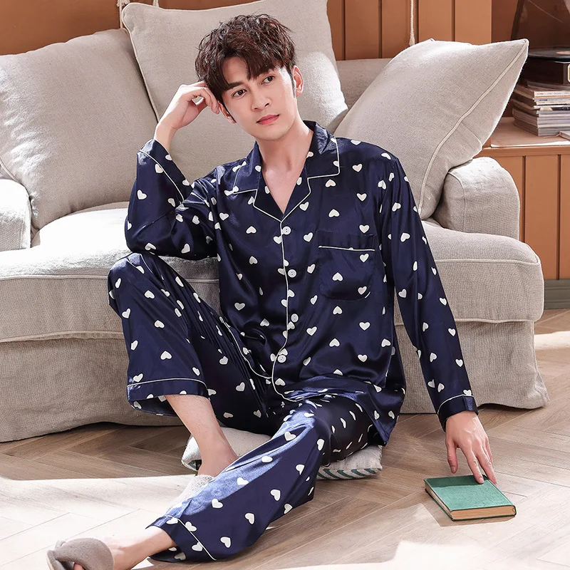 Thin Couple Pajamas Long Sleeved Silk Sleepwear Set Silk Pajamas for Women Sleep Tops Luxury Pijamas Women Pajamas Set Pijamas pajama bottoms