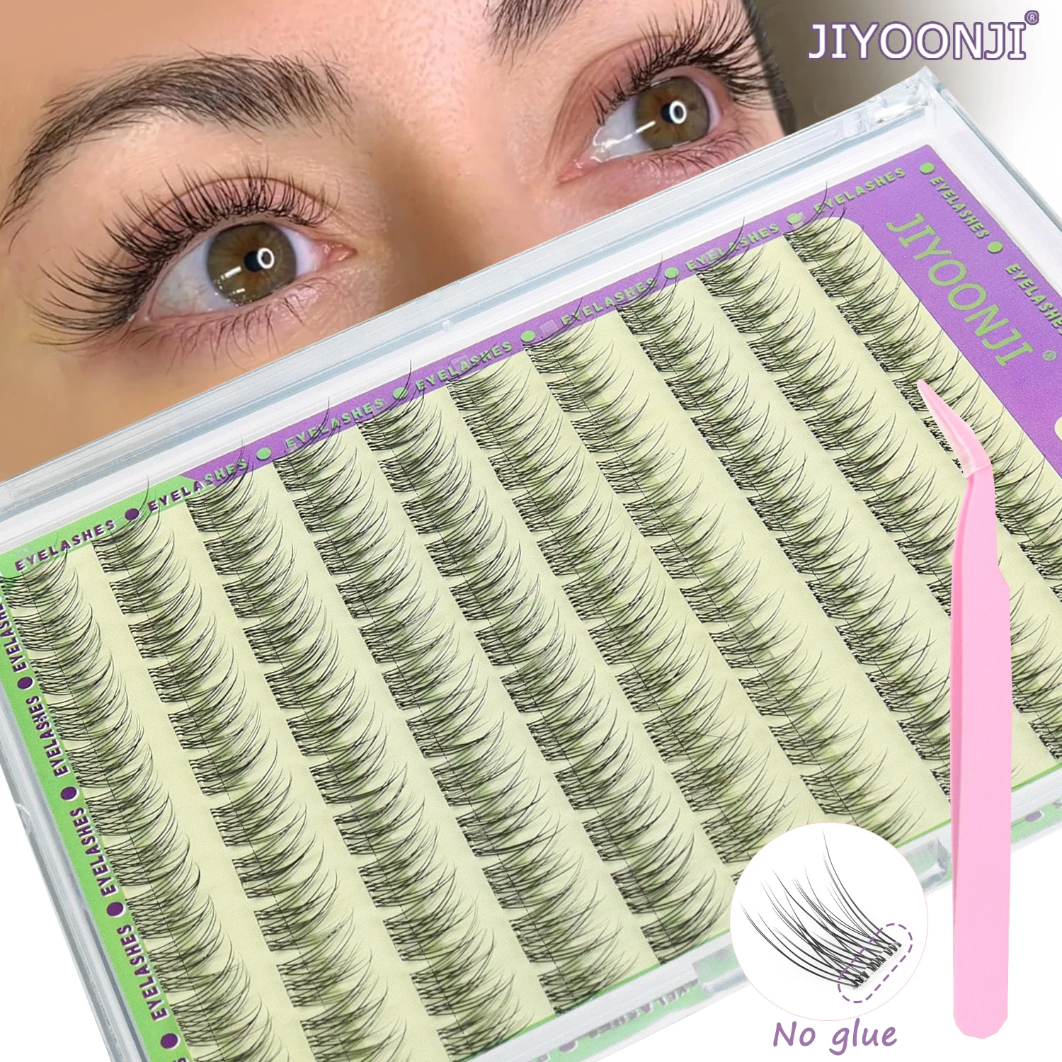 120PCS Natural Self Adhesive Eyelashes Clusters Reusable Wispy Cluster eyelashes Extension No Glue Needed With Tweezers 11/12MM
