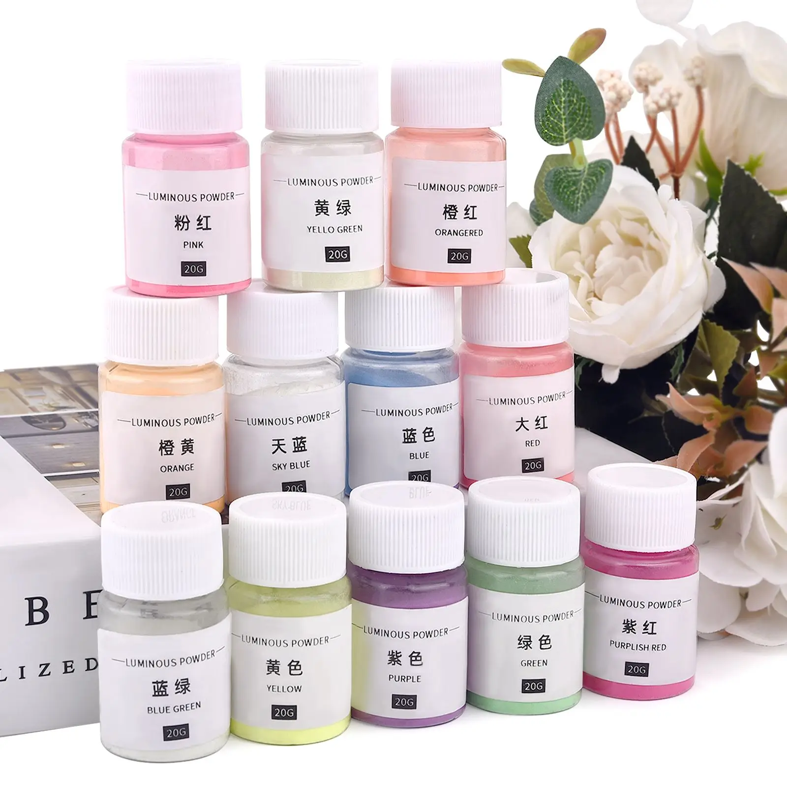 Soy Candle Wax Pigment Candle Dyes Kit Candle Dyes Pigment 20g Long Lasting Candle Luminous Powder Non-Toxic Luminous Fluorescent Pigments DIY Glitter Candle Nail Dye Making Material